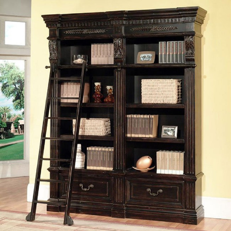 FC Design Traditional 3 Piece Library Bookcase Set With Ladder In